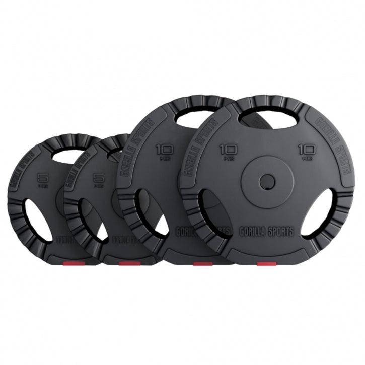 Set di pesi palestra Gorilla Sports neri, dischi da 5 kg e 10 kg per bodybuilding e fitness