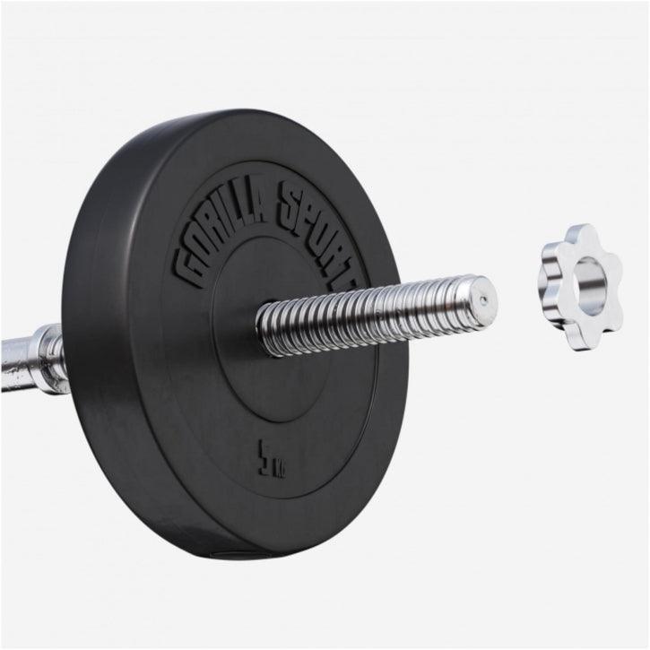 Manubrio da palestra con disco Gorilla Sports 5 kg e chiusura cromata, bodybuilding fitness