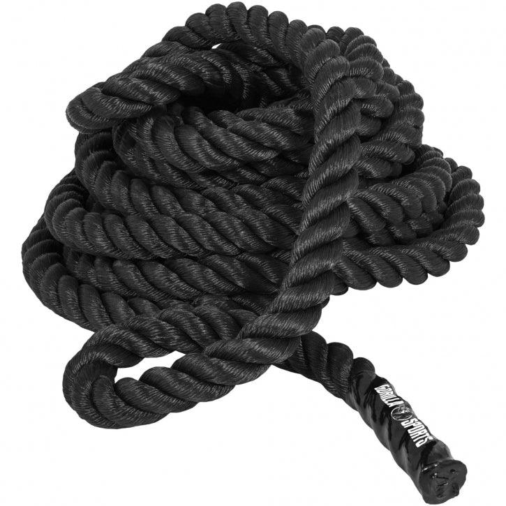 Corda da allenamento nera Gorilla Sports per bodybuilding e fitness, arrotolata