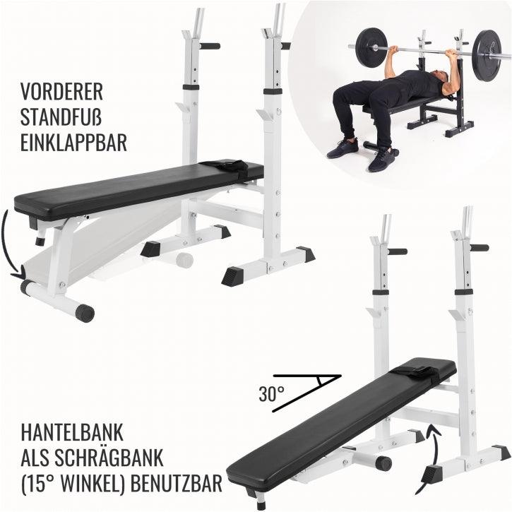 Panca Piana Pieghevole con Supporto Bilanciere e Dischi Gripper 100 kg