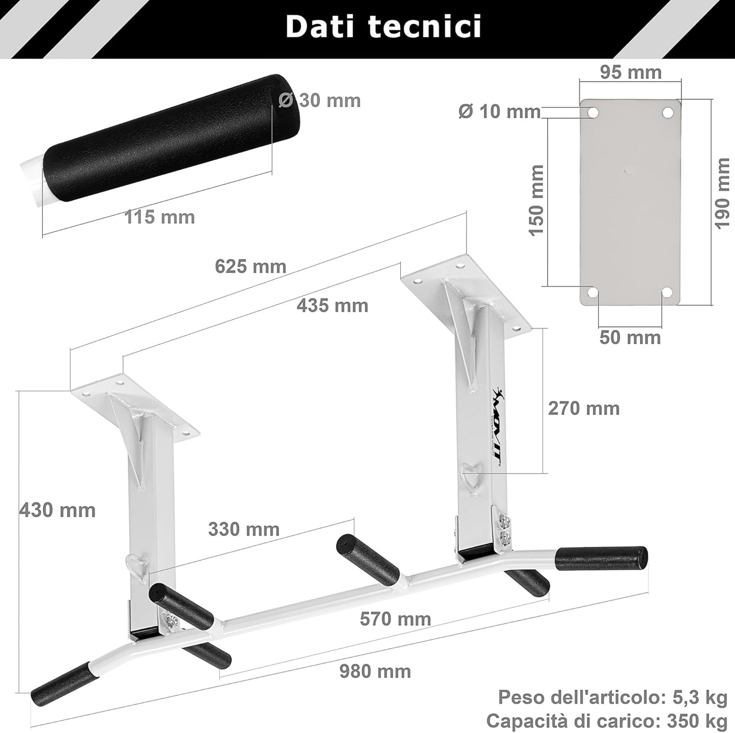 Barra per Trazioni a Soffitto in nero/bianco