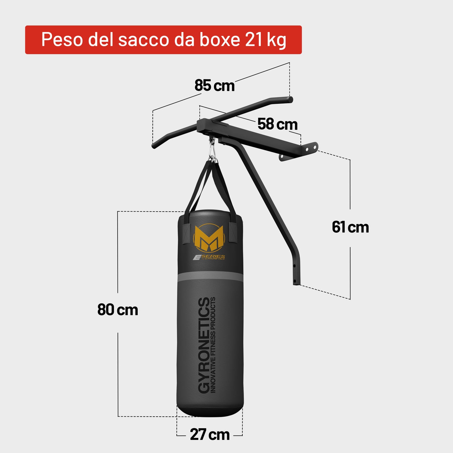 Sacco da Boxe E-Series con Supporto a Parete e Barra per Trazioni