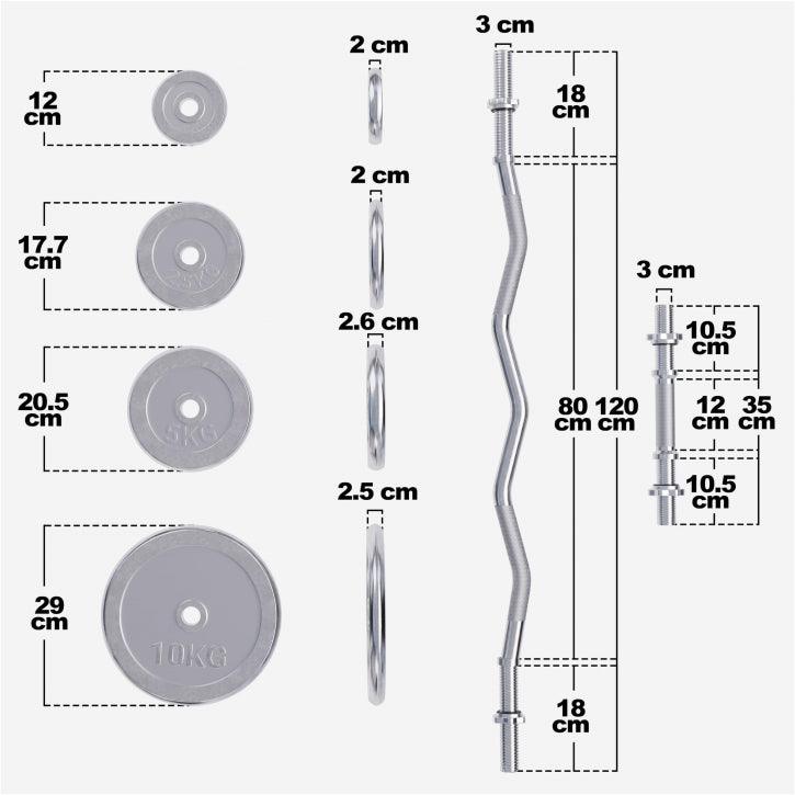 Set Curl Bilanciere EZ, Manubri e Dischi Cromati 70 kg 30/31 mm