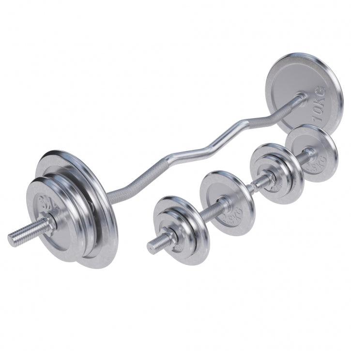 Set Curl Bilanciere EZ, Manubri e Dischi Cromati 70 kg 30/31 mm
