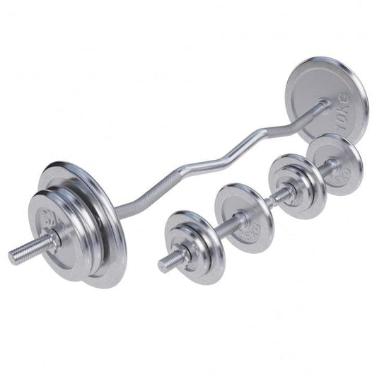 Set Curl Bilanciere EZ, Manubri e Dischi Cromati 70 kg 30/31 mm