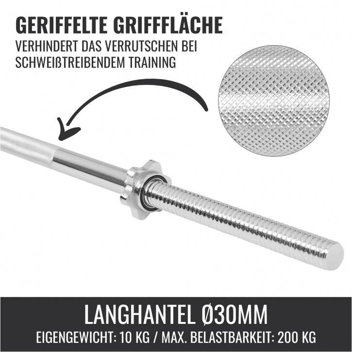 Bilanciere Gorilla Sports da 30mm con impugnatura zigrinata, peso 10kg, fitness bodybuilding.