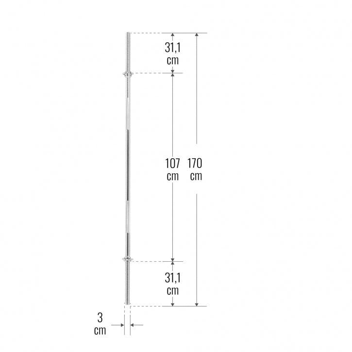 Bilanciere Gorilla Sports cromato 170 cm per bodybuilding e fitness con misure dettagliate