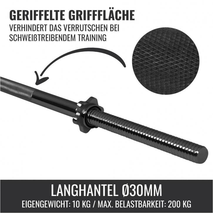 Bilanciere palestra Gorilla Sports 30mm, zigrinato antiscivolo, portata 200 kg, bodybuilding