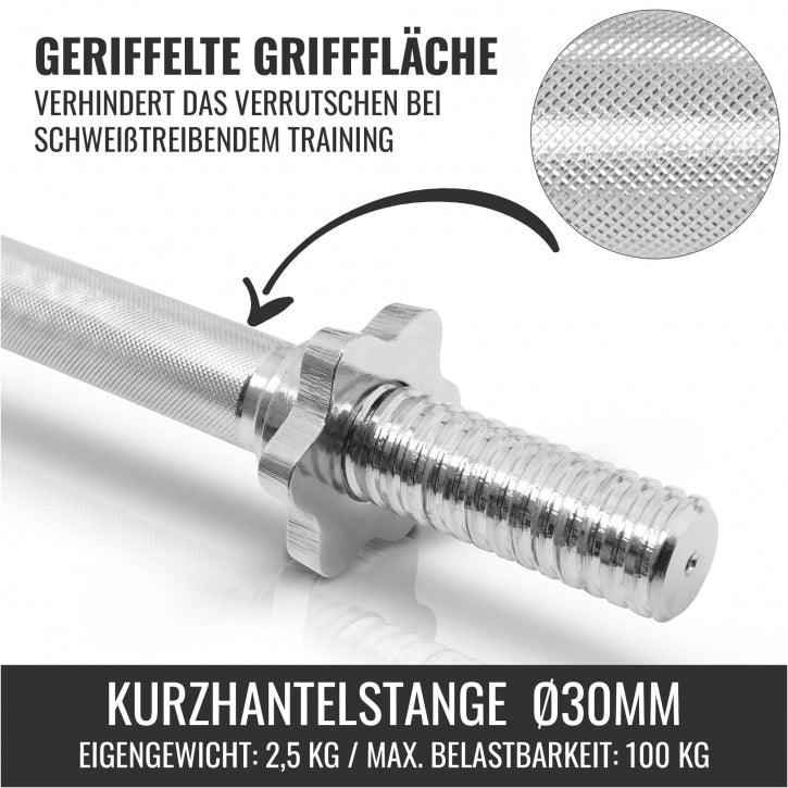 Bilanciere corto Gorilla Sports Ø30mm con impugnatura zigrinata, peso 2,5kg, portata 100kg