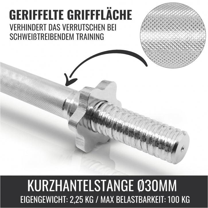 Manubrio corto Gorilla Sports 30mm con superficie zigrinata antiscivolo per body building
