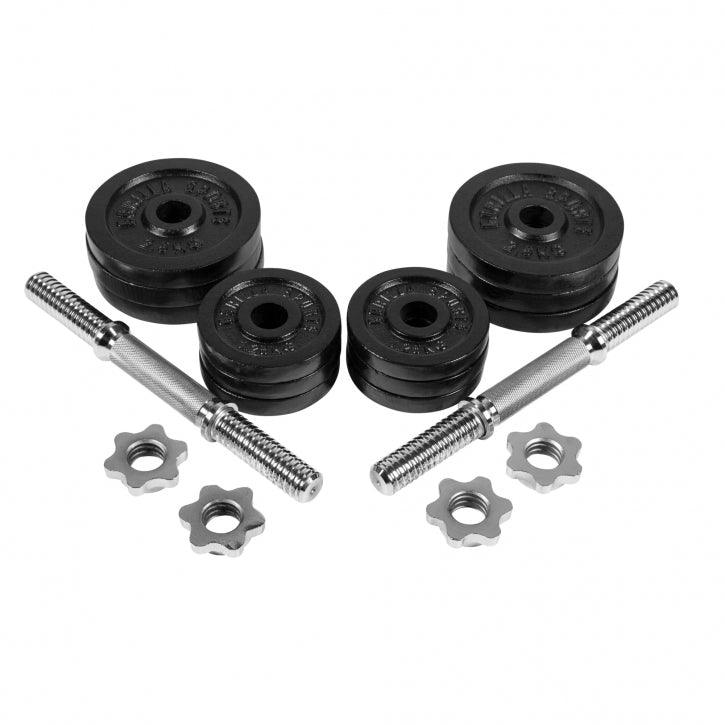 Set manubri palestra Gorilla Sports con dischi pesi neri e chiusure in metallo, bodybuilding fitness