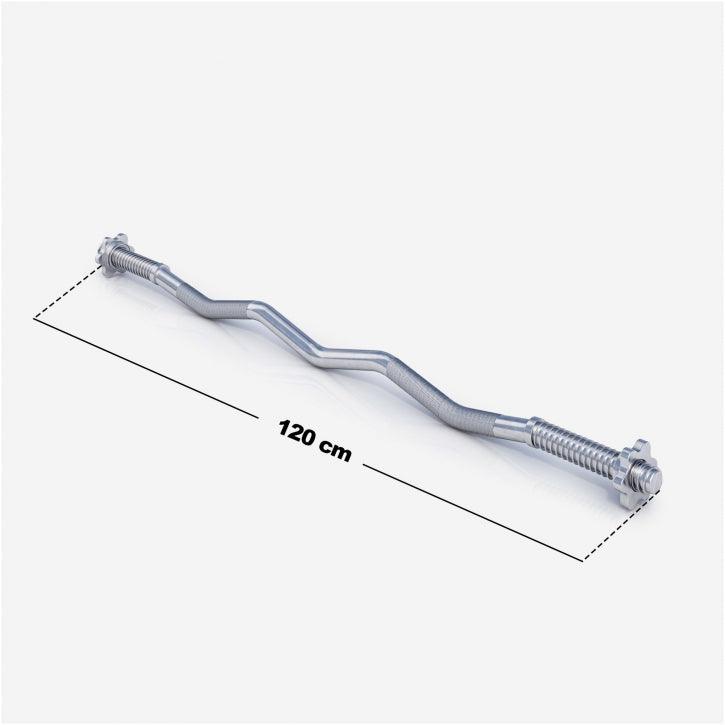 Bilanciere EZ curl Gorilla Sports 120 cm per bodybuilding e fitness, fondo bianco.