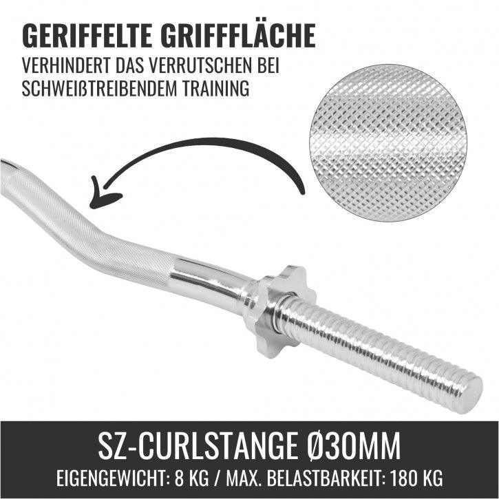 Barra curl SZ 30mm Gorilla Sports con zigrinatura antiscivolo per bodybuilding e fitness