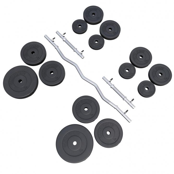 Set pesi Gorilla Sports con bilanciere curvo e dischi neri per bodybuilding e fitness