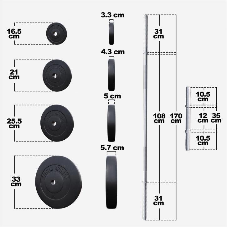 Set Bilanciere, Manubri e Dischi in Plastica 70 kg