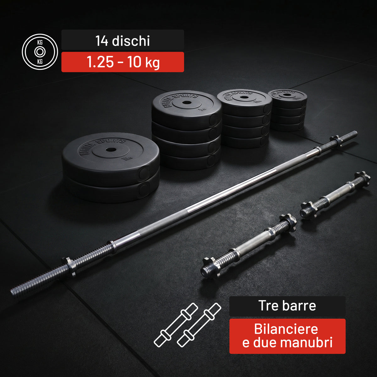 Set Bilanciere, Manubri e Dischi in Plastica 70 kg
