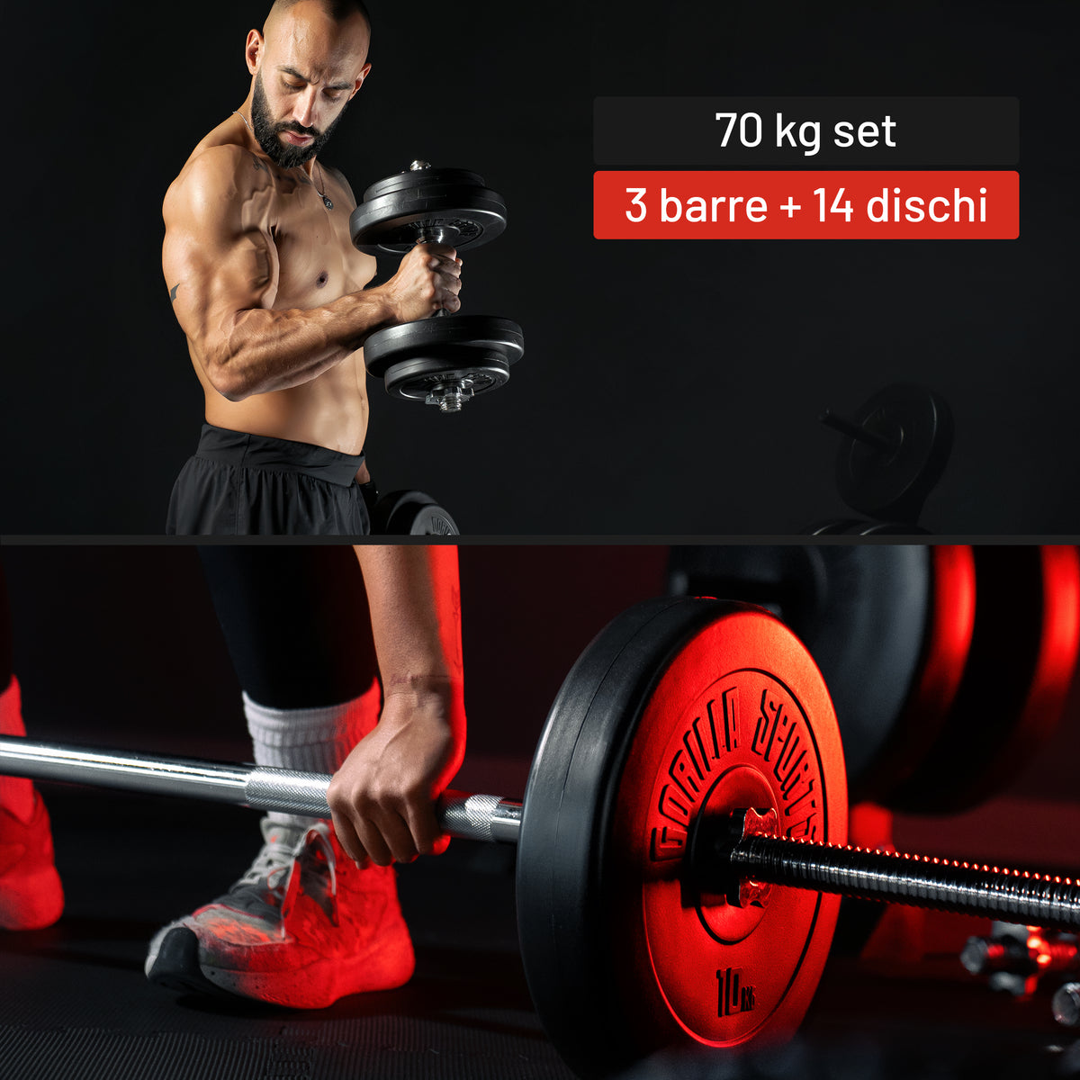 Set Bilanciere, Manubri e Dischi in Plastica 70 kg