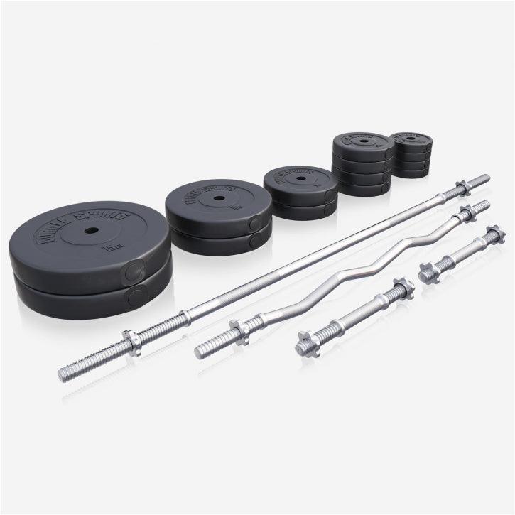 Set Bilanciere, Barra EZ, Manubri e Dischi in Plastica 100 kg