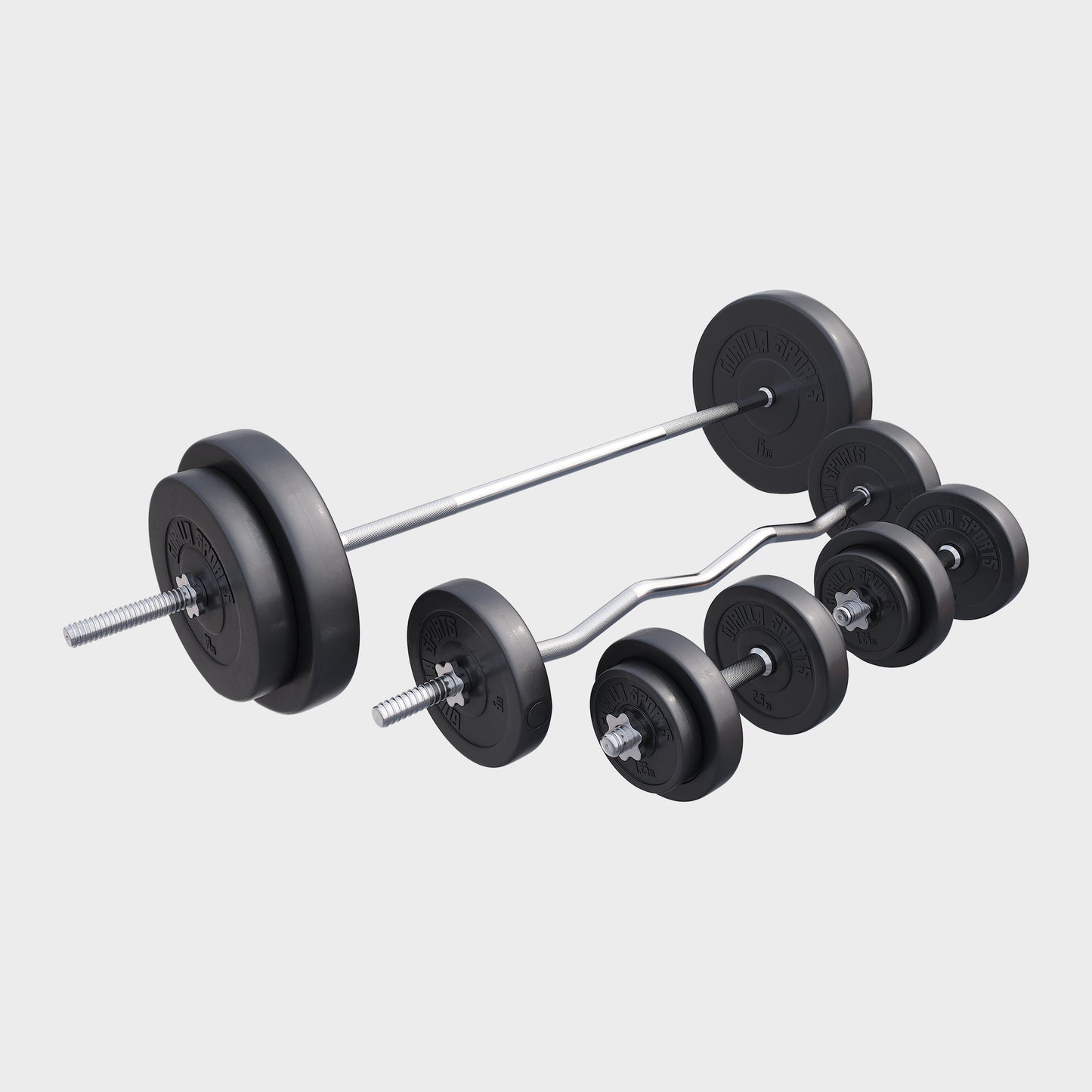 Set Bilanciere, Barra EZ, Manubri e Dischi in Plastica 100 kg