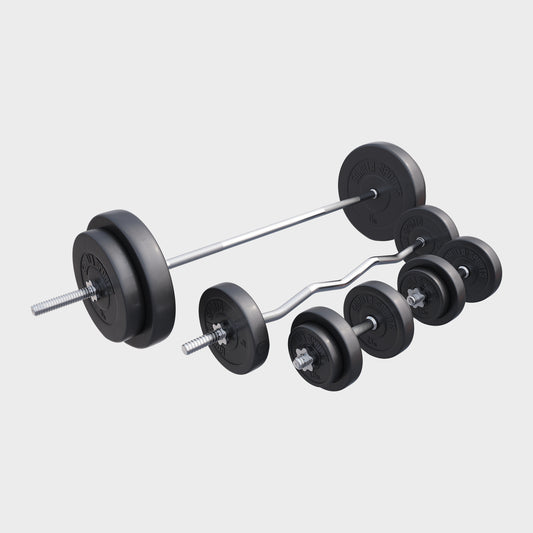 Set Bilanciere, Barra EZ, Manubri e Dischi in Plastica 100 kg