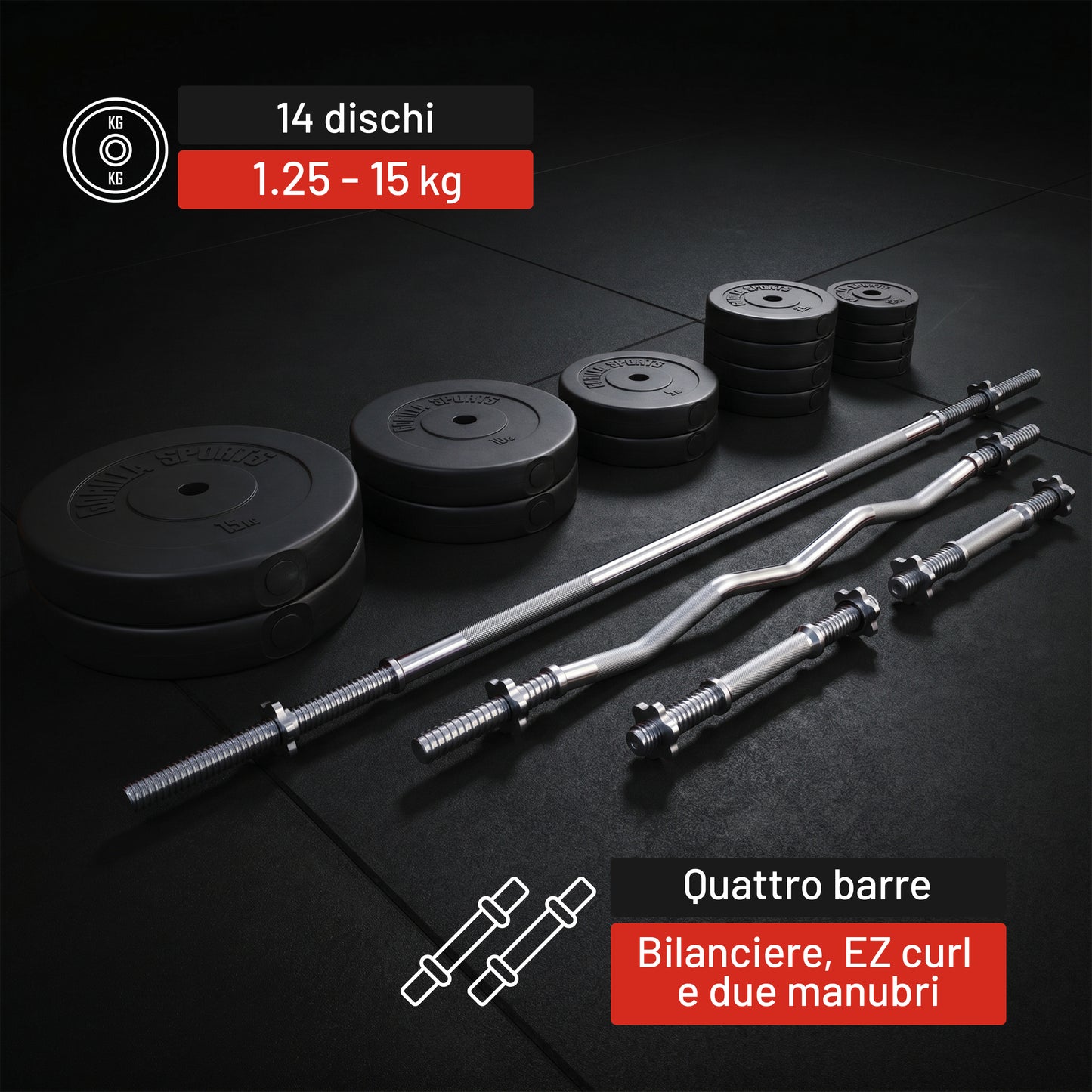 Set Bilanciere, Barra EZ, Manubri e Dischi in Plastica 100 kg