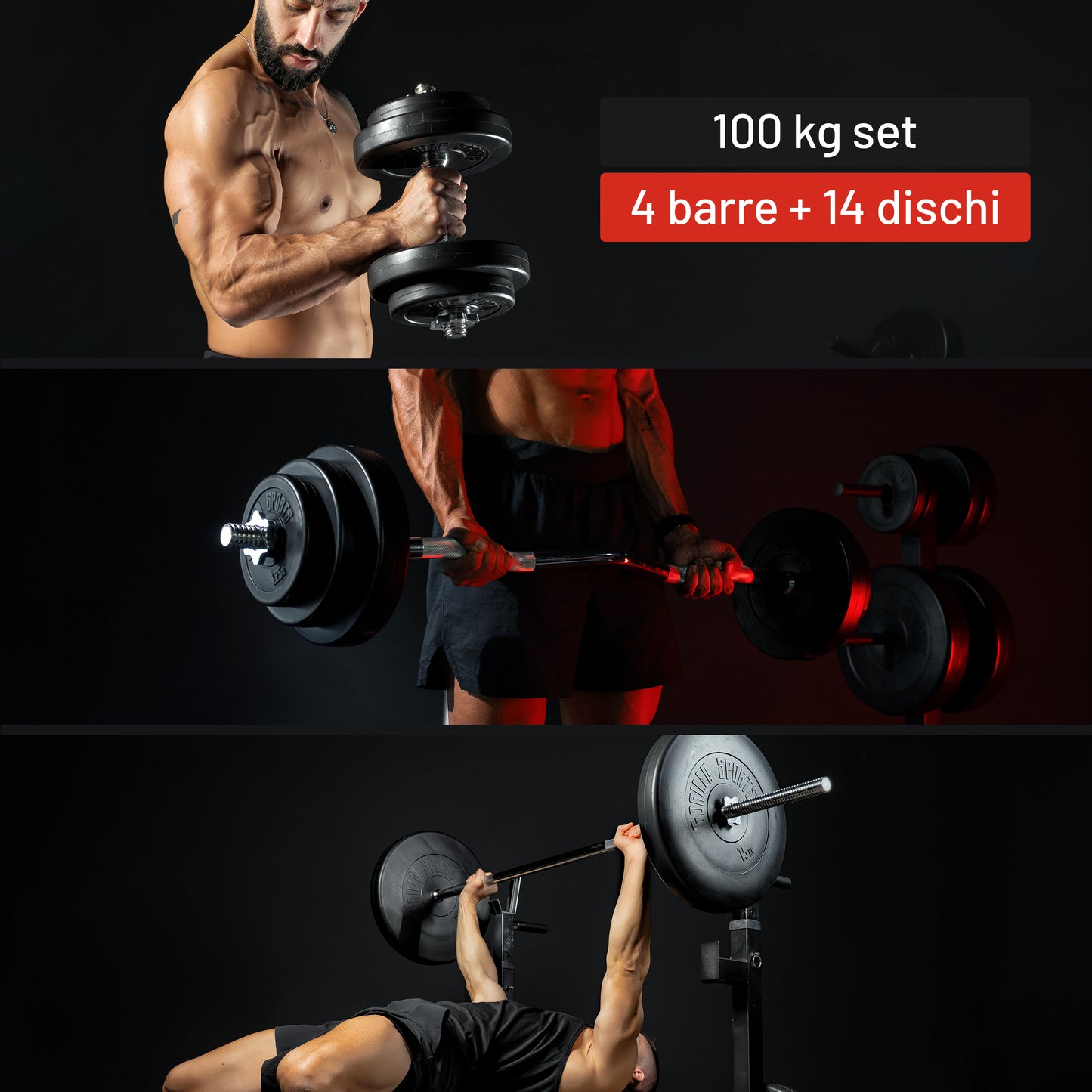 Set Bilanciere, Barra EZ, Manubri e Dischi in Plastica 100 kg