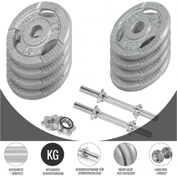 Set manubri Gorilla Sports in ghisa con dischi pesi, viti di chiusura e impugnatura antiscivolo