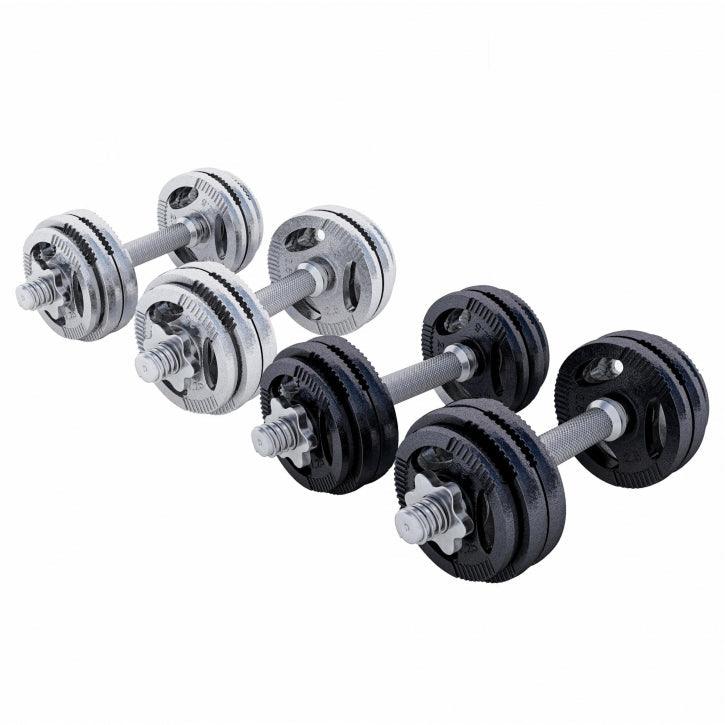 Set di manubri in metallo Gorilla Sports per bodybuilding e fitness su sfondo bianco