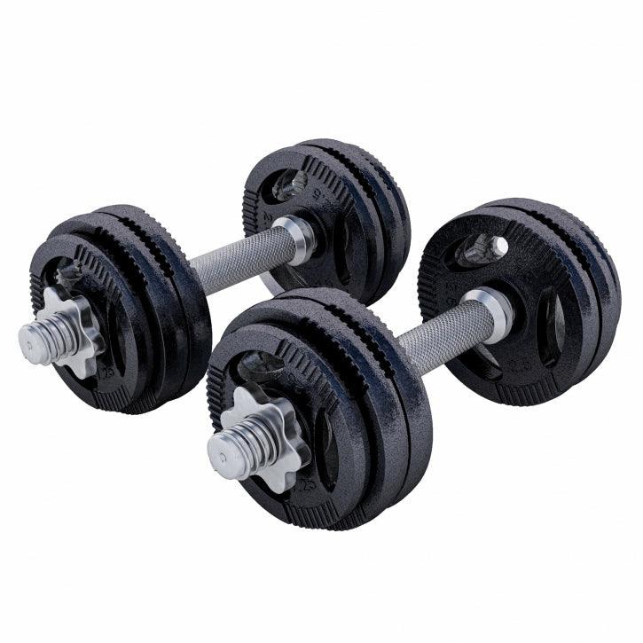 Coppia manubri regolabili Gorilla Sports per bodybuilding e fitness, fondo bianco