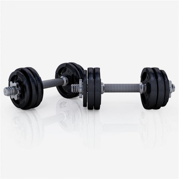 Coppia di manubri regolabili Gorilla Sports per bodybuilding e fitness su sfondo bianco
