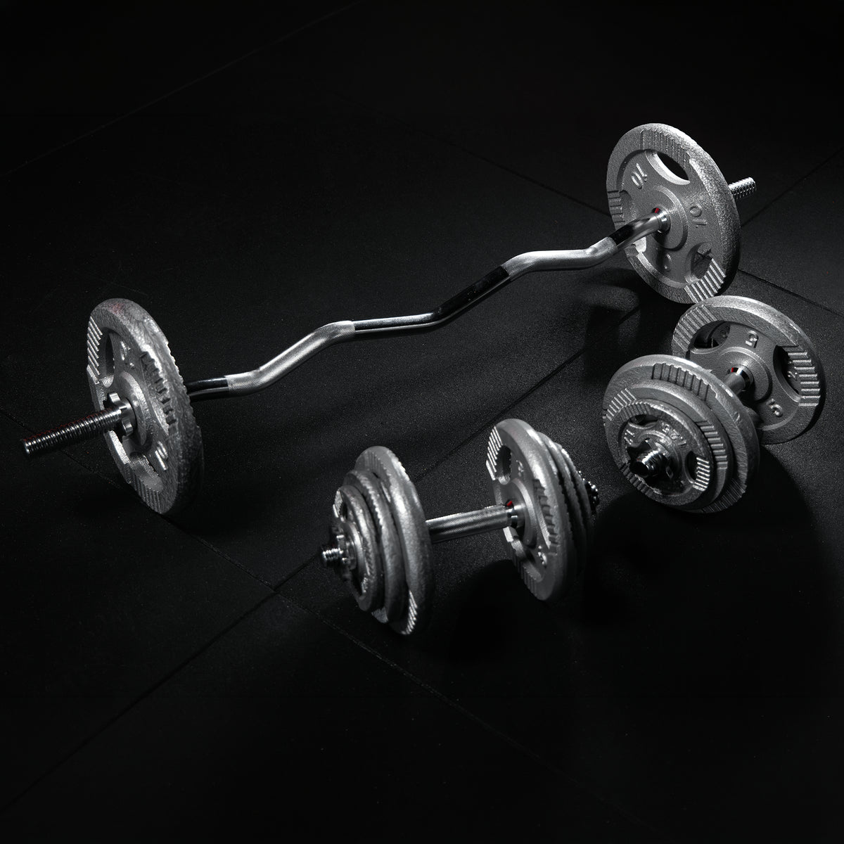 Set Curl Bilanciere EZ, Manubri e Dischi in Ghisa 70 kg 30/31 mm