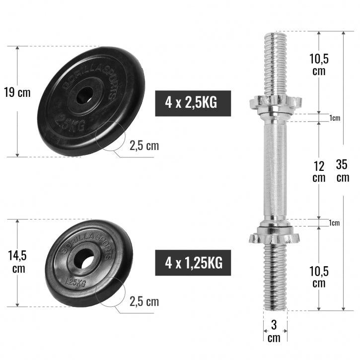 Set Manubri in gomma, 20 kg
