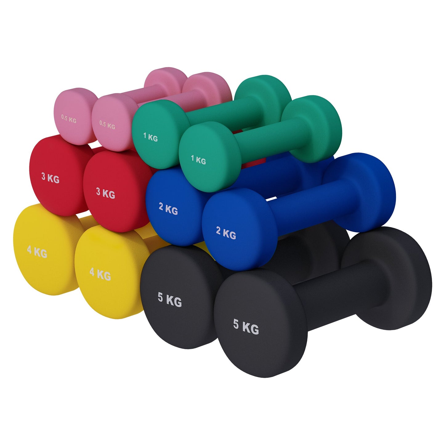 Set di manubri colorati Gorilla Sports per fitness e bodybuilding, pesi da 0,5 a 5 kg