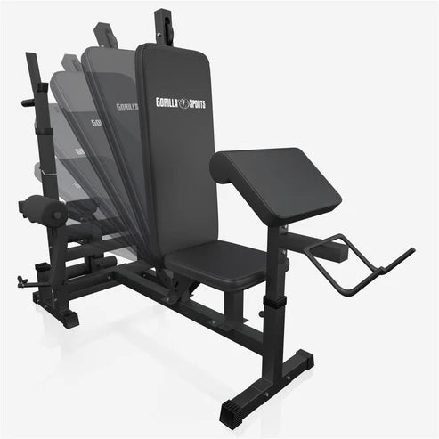 Panca multifunzione nera Gorilla Sports per fitness e bodybuilding, schienale regolabile