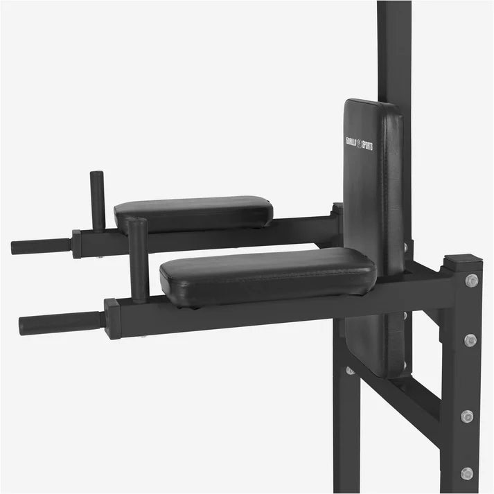 Panca dip station Gorilla Sports nera per allenamento tricipiti e addominali, palestra fitness