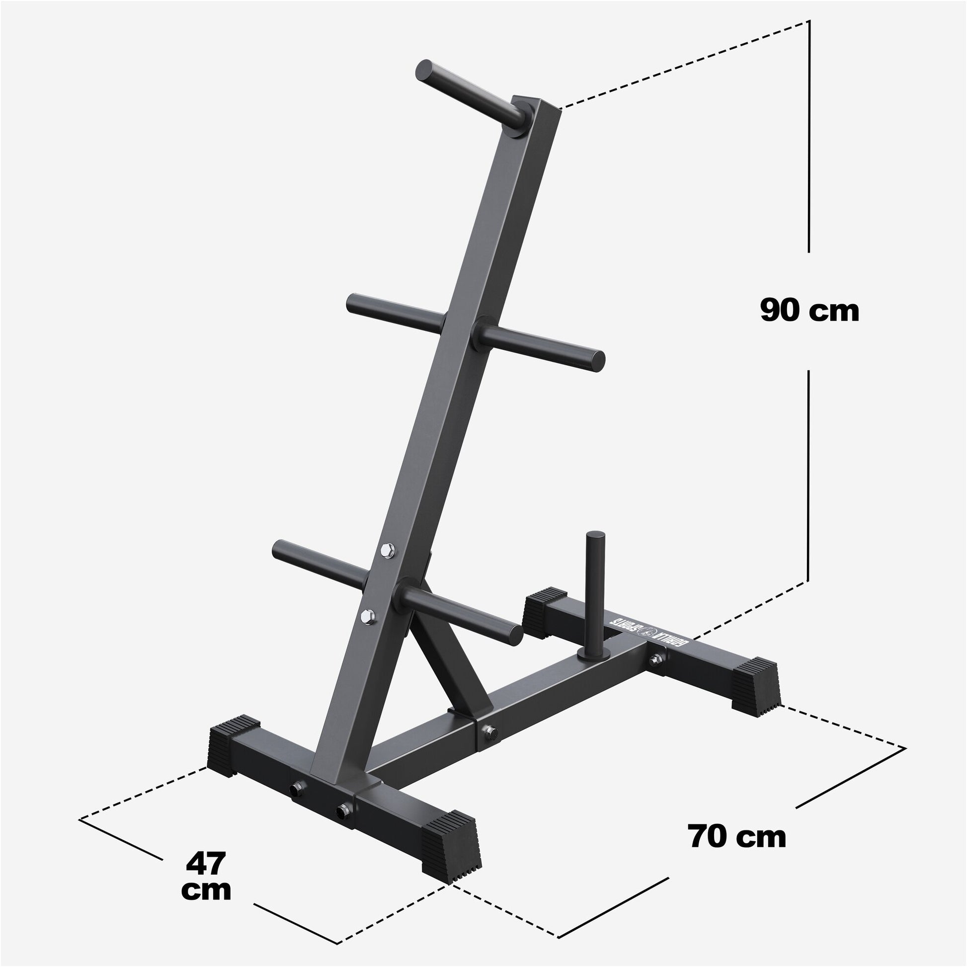 Porta dischi pesi Gorilla Sports nero, misure 90x70x47 cm, accessorio palestra fitness.