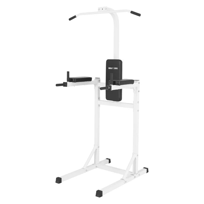 Stazione multifunzione bianca Gorilla Sports per trazioni, dip e addominali, attrezzo fitness
