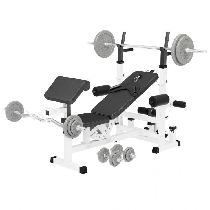 Panca multifunzione Gorilla Sports con bilancieri e pesi per bodybuilding e fitness