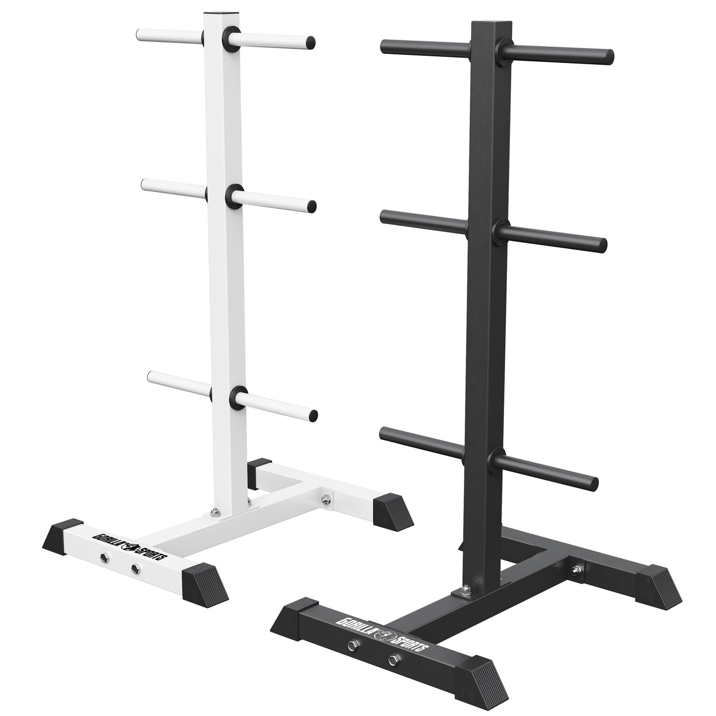 Supporto porta dischi pesi Gorilla Sports in acciaio bianco e nero per palestra fitness