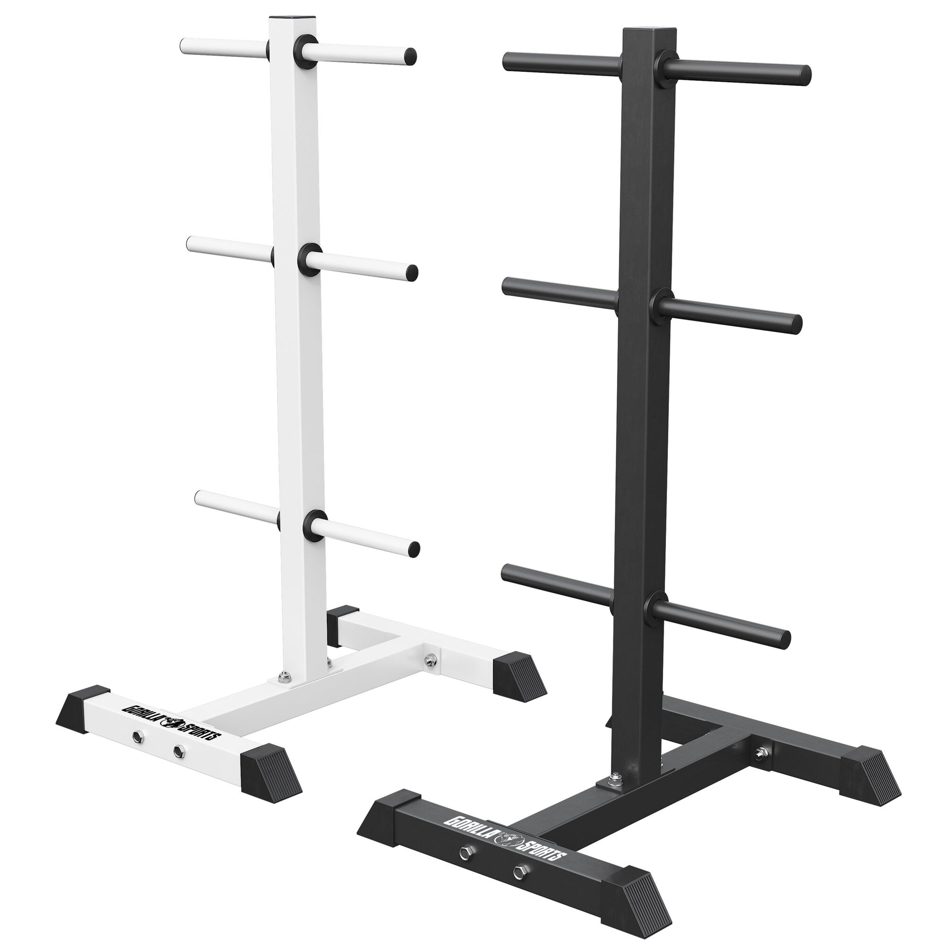 Supporto porta dischi pesi Gorilla Sports in acciaio bianco e nero per palestra fitness