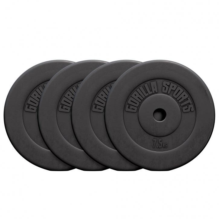 Set di 4 pesi neri Gorilla Sports da 7,5 kg per bodybuilding e fitness