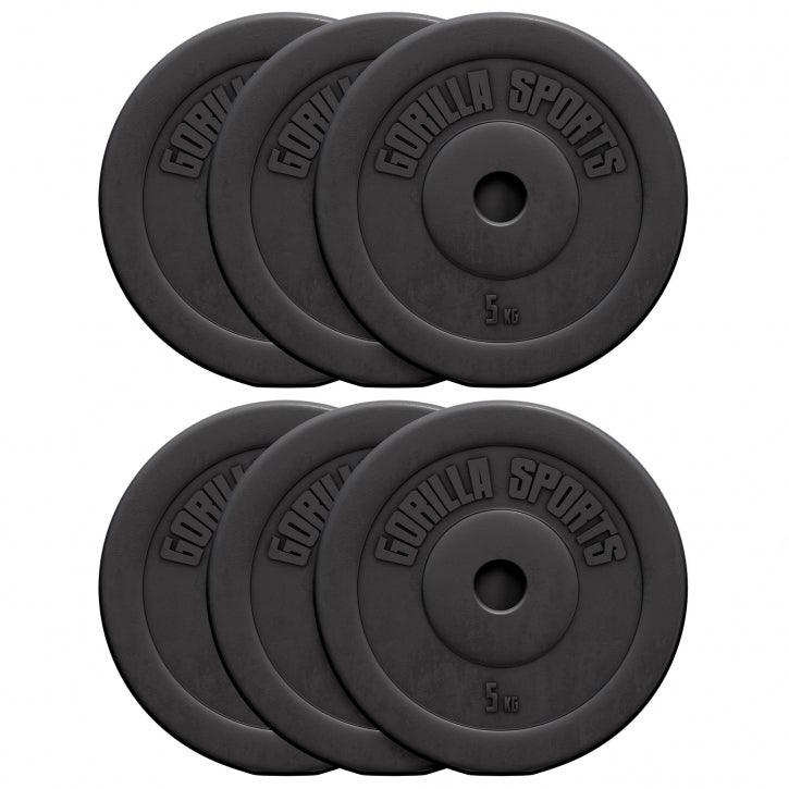 Set di dischi pesi neri Gorilla Sports 5 kg per bodybuilding e fitness