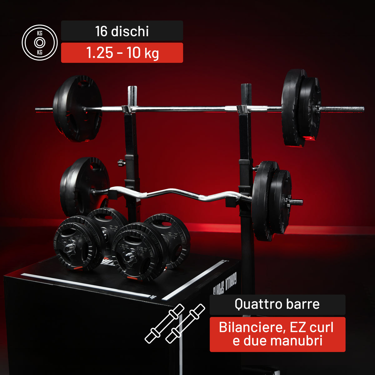 Set Bilanciere, Barra EZ, Manubri e Dischi Gripper 100 kg