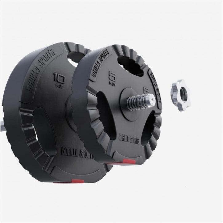 Manubrio Gorilla Sports con dischi pesi in ghisa da 5 kg e 10 kg per bodybuilding e fitness