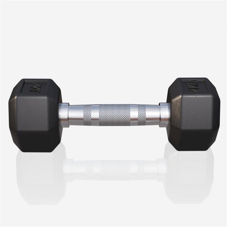 Manubrio esagonale in gomma per bodybuilding e fitness, Gorilla Sports, sfondo bianco