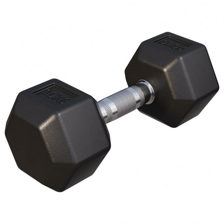 Manubrio esagonale nero per bodybuilding e fitness Gorilla Sports, fondo bianco pulito.