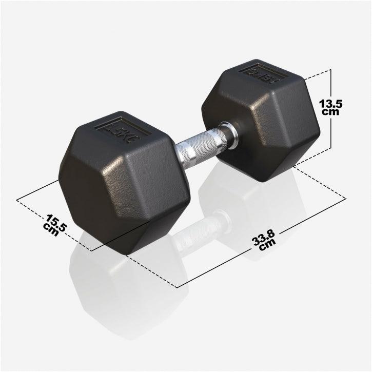 Manubrio esagonale 15 kg Gorilla Sports con dimensioni per bodybuilding e fitness