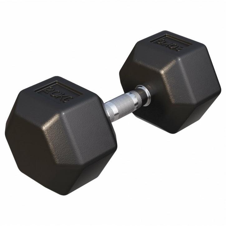 Manubrio esagonale in gomma per bodybuilding, Gorilla Sports, su sfondo bianco