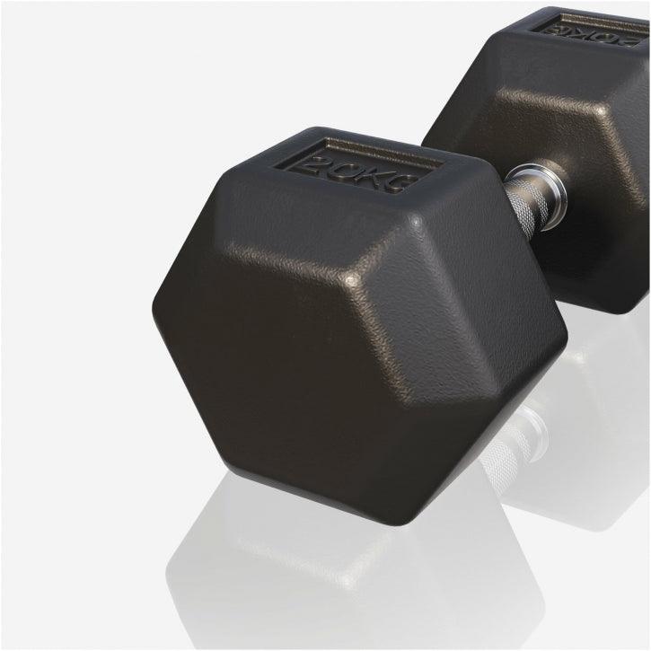 Manubrio esagonale nero da 20 kg Gorilla Sports per bodybuilding e fitness, sfondo chiaro