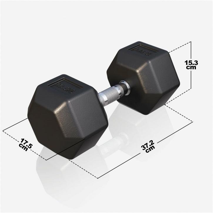 Manubrio esagonale Gorilla Sports per bodybuilding, misure indicate, sfondo bianco.